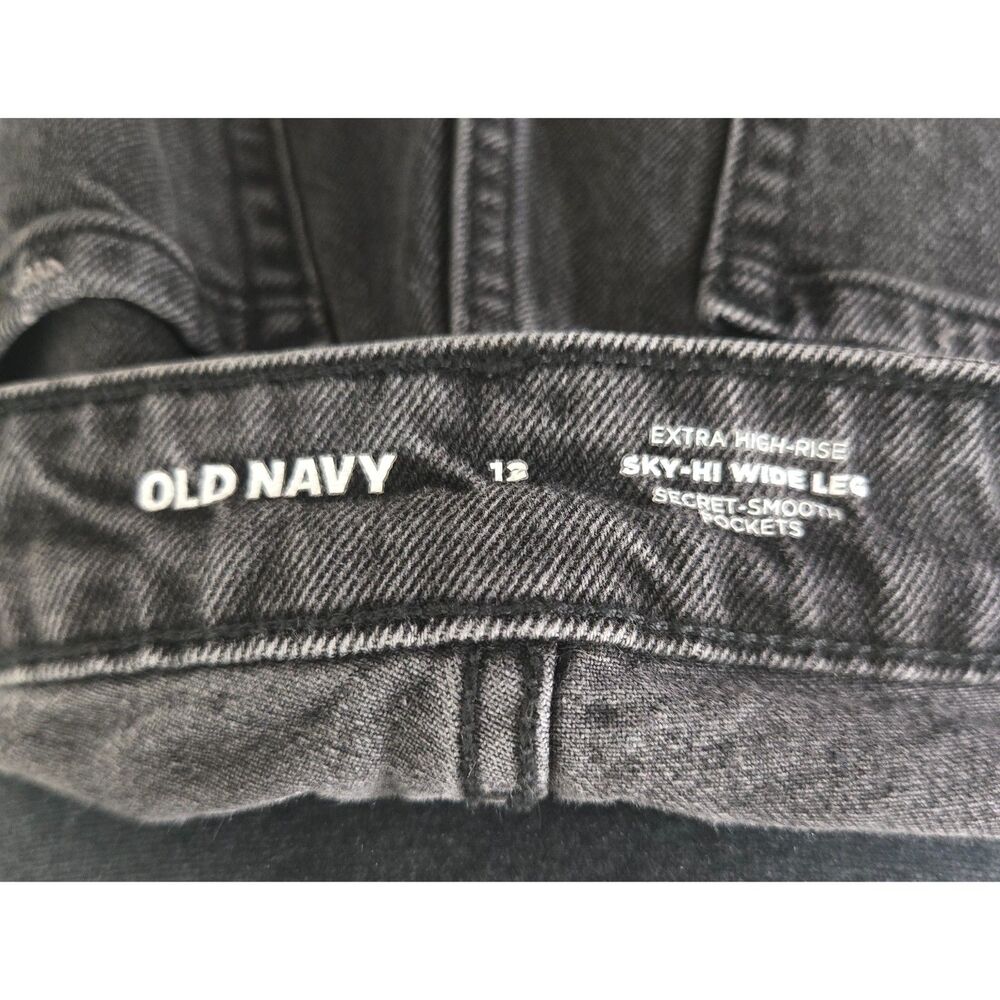 Old Navy Sky‑Hi Extra High‑Rise Wide Leg Jeans Size 12 Dark Wash, Smooth Pockets - Picture 7 of 7